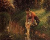 卡米耶 毕沙罗 : Young Woman Bathing Her Feet